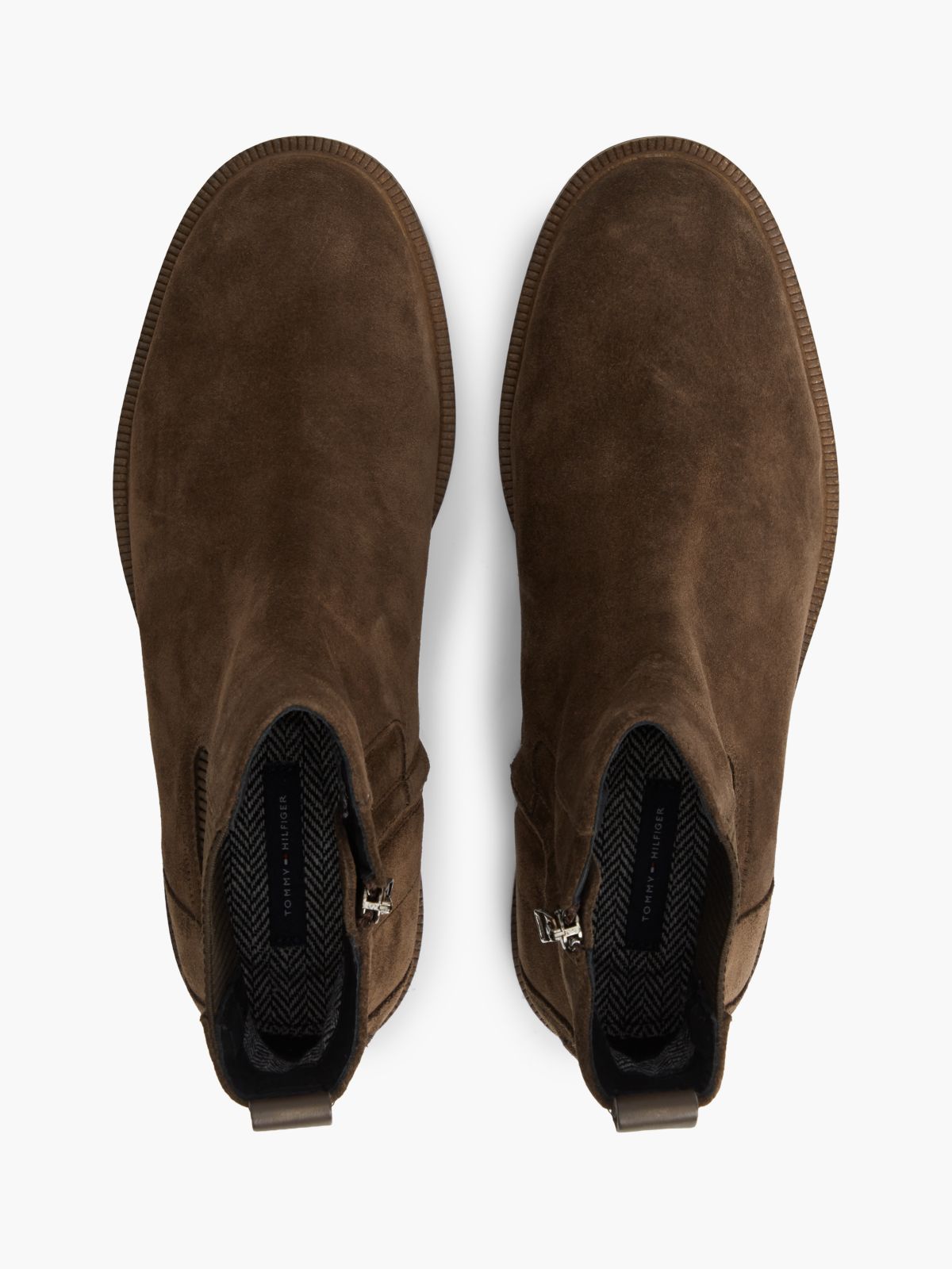Suede Cleat Zip-Up Chelsea Boots — Brown