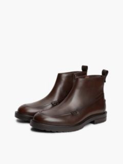 Leather Moc Toe Cleat Chelsea Boots — Brown 2