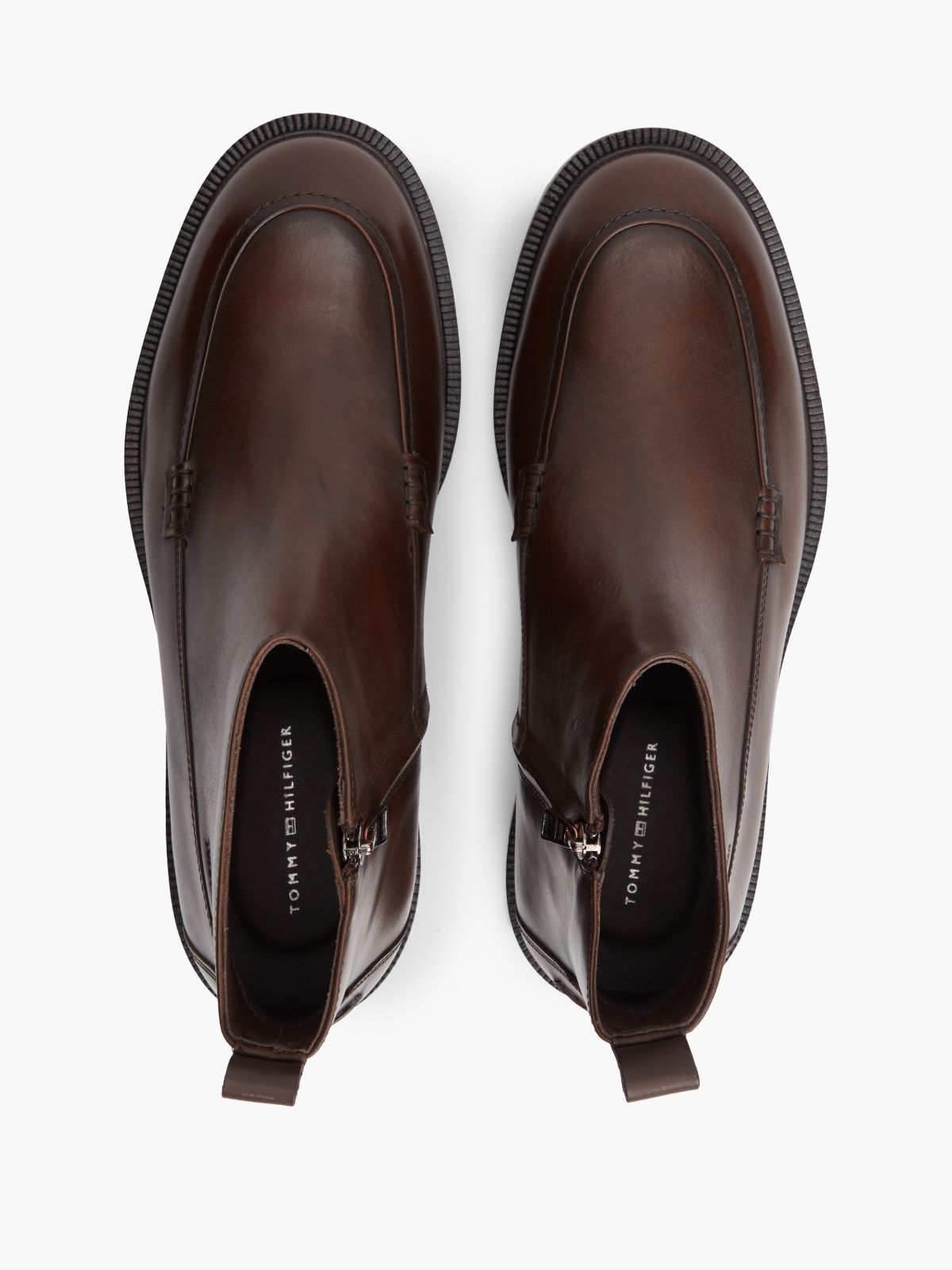 Leather Moc Toe Cleat Chelsea Boots — Brown