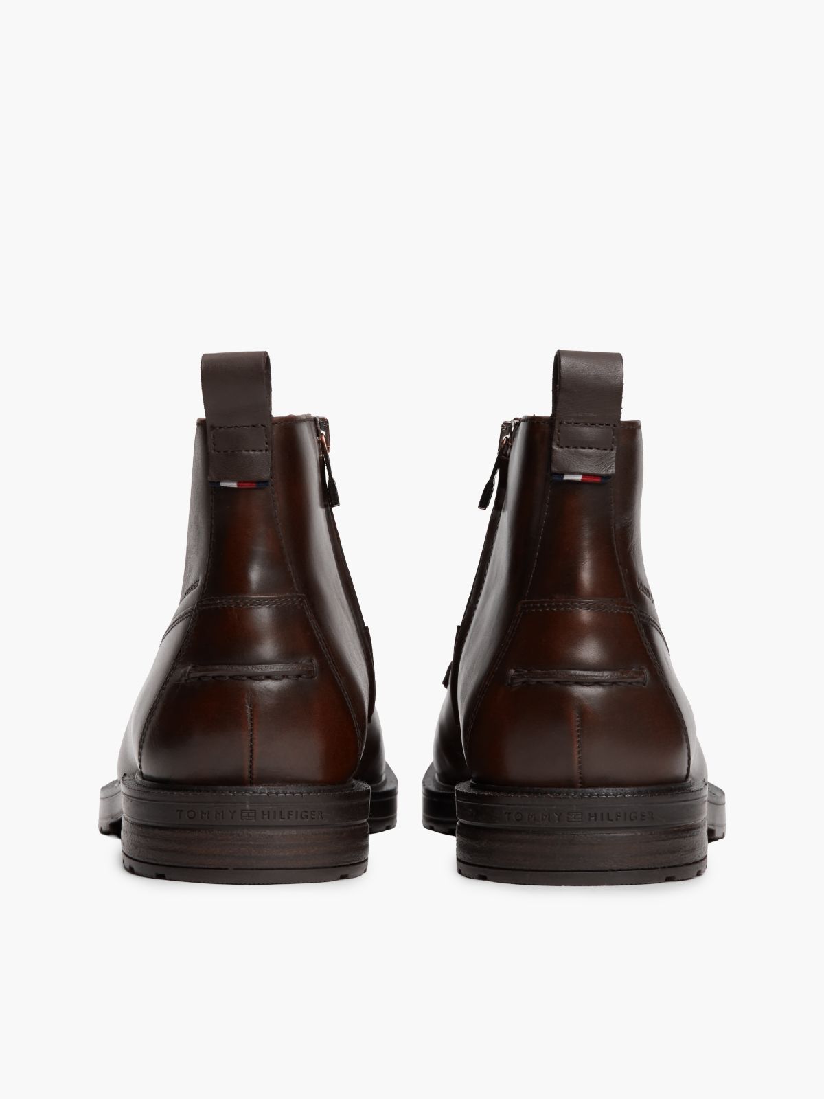 Leather Moc Toe Cleat Chelsea Boots — Brown