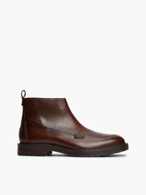 brown leren chelsea boot met profielzool en moc toe voor heren - tommy hilfiger