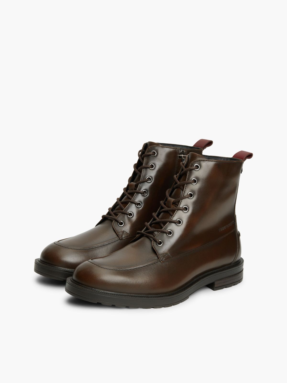 Leather Warm Lined Lace-Up Ankle Boots — Brown
