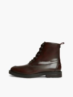 braun warm gefütterter lace-up ankle boot aus leder für herren - tommy hilfiger