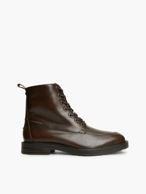 brown warm gefütterter lace-up ankle boot aus leder für herren - tommy hilfiger