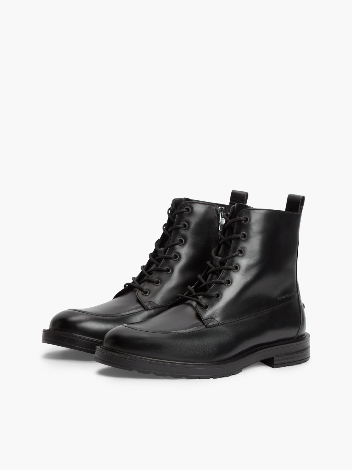 Leather Warm Lined Lace-Up Ankle Boots — Black