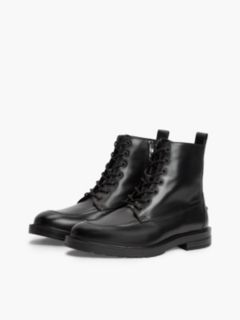 Leather Warm Lined Lace-Up Ankle Boots — Black 2