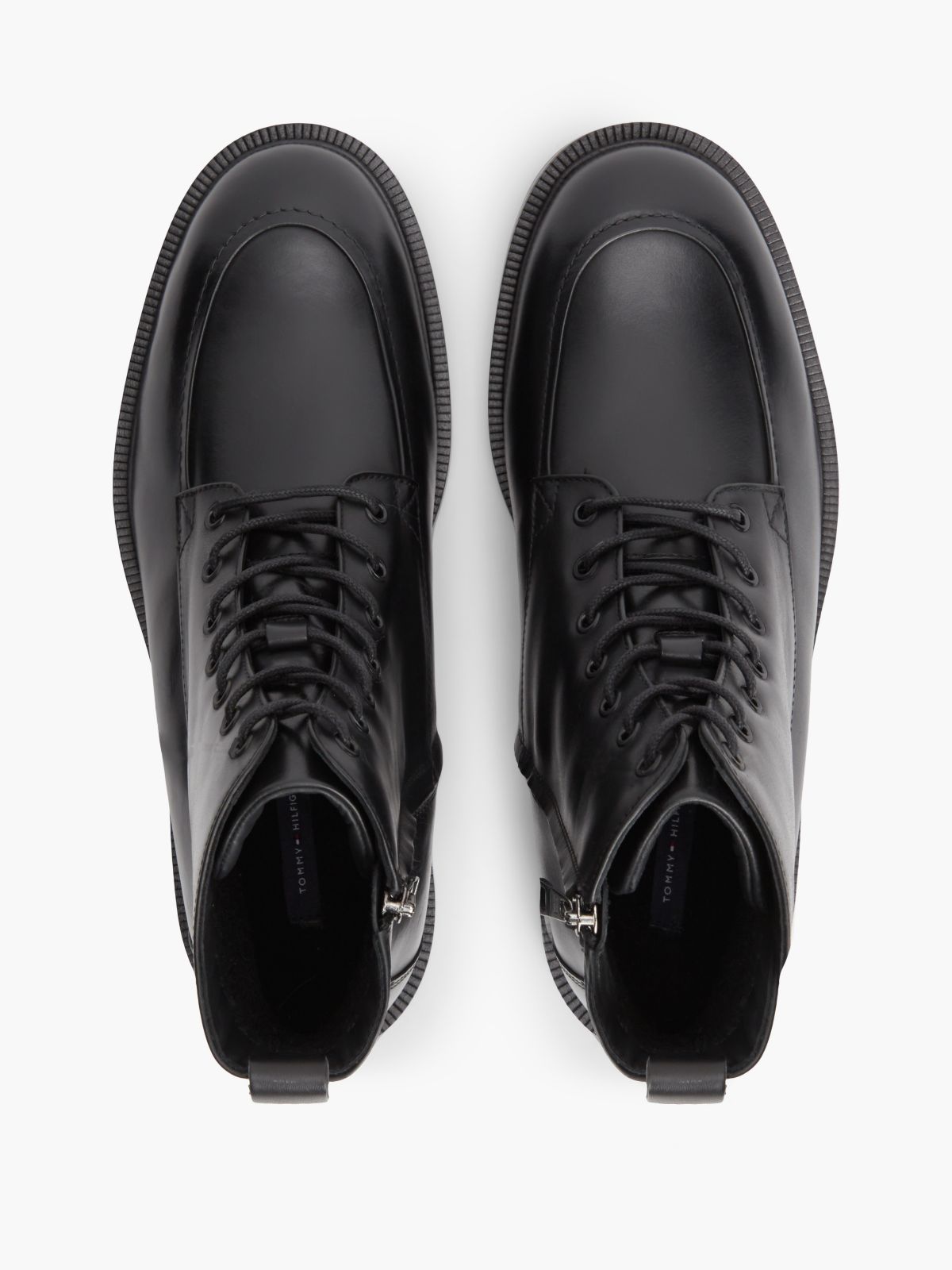 Leather Warm Lined Lace-Up Ankle Boots — Black