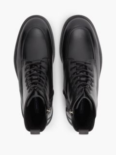 Leather Warm Lined Lace-Up Ankle Boots — Black 3