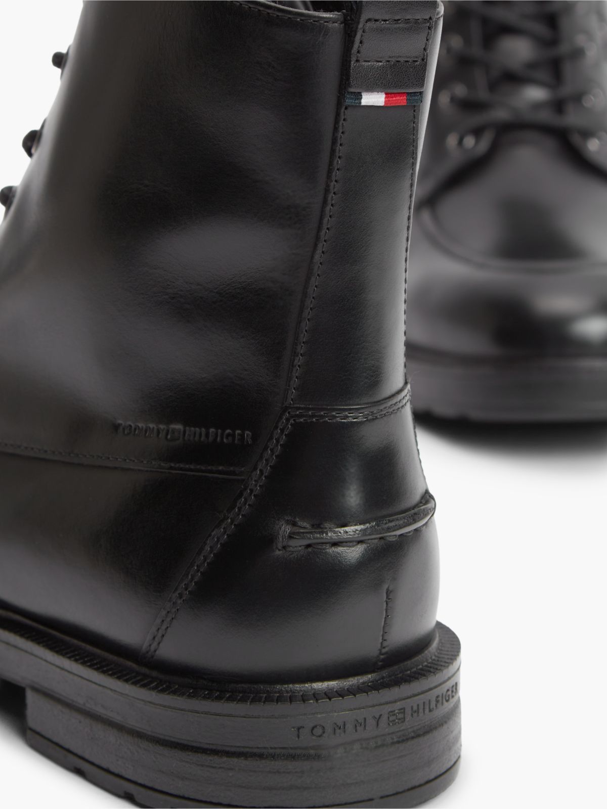 Leather Warm Lined Lace-Up Ankle Boots — Black