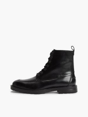 schwarz warm gefütterter lace-up ankle boot aus leder für herren - tommy hilfiger