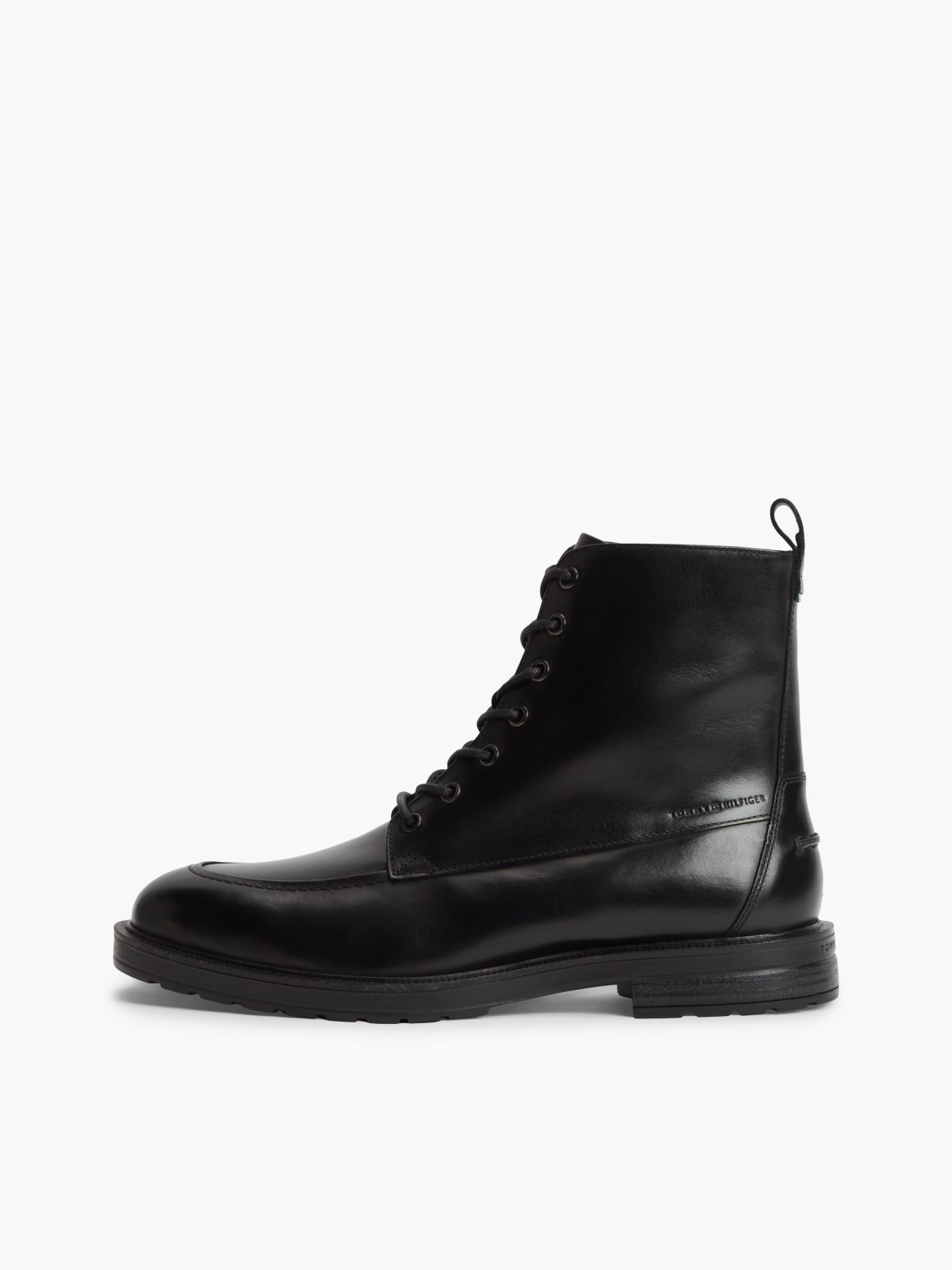 Leather Warm Lined Lace-Up Ankle Boots — Black