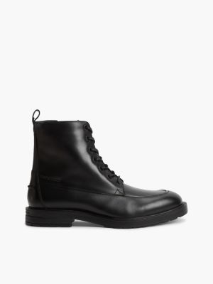 black warm gefütterter lace-up ankle boot aus leder für herren - tommy hilfiger