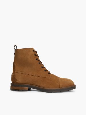 scarponcini carrarmato in pelle scamosciata brown da uomini tommy hilfiger