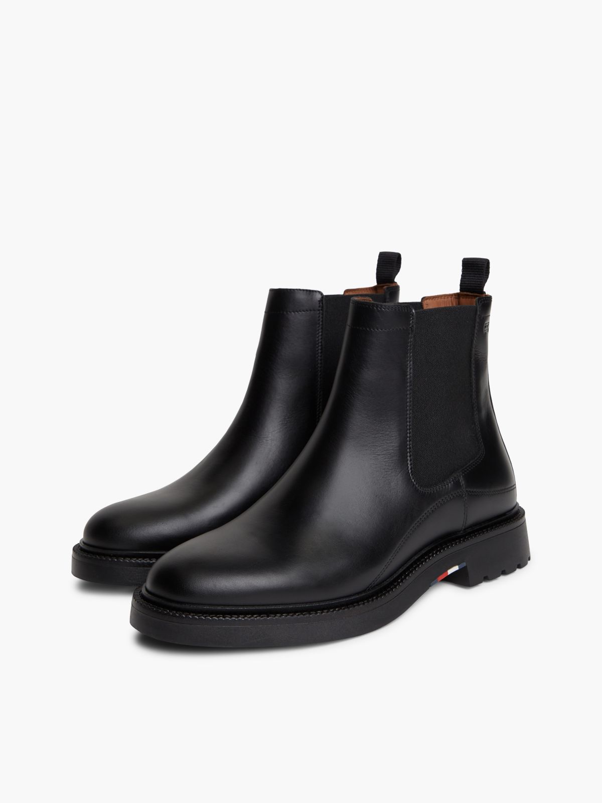 Leather Embossed Cleat Chelsea Boots — Black