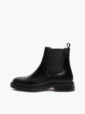 black leather embossed cleat chelsea boots for men tommy hilfiger