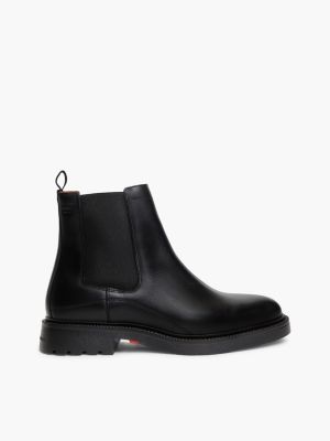 black leather embossed cleat chelsea boots for men tommy hilfiger