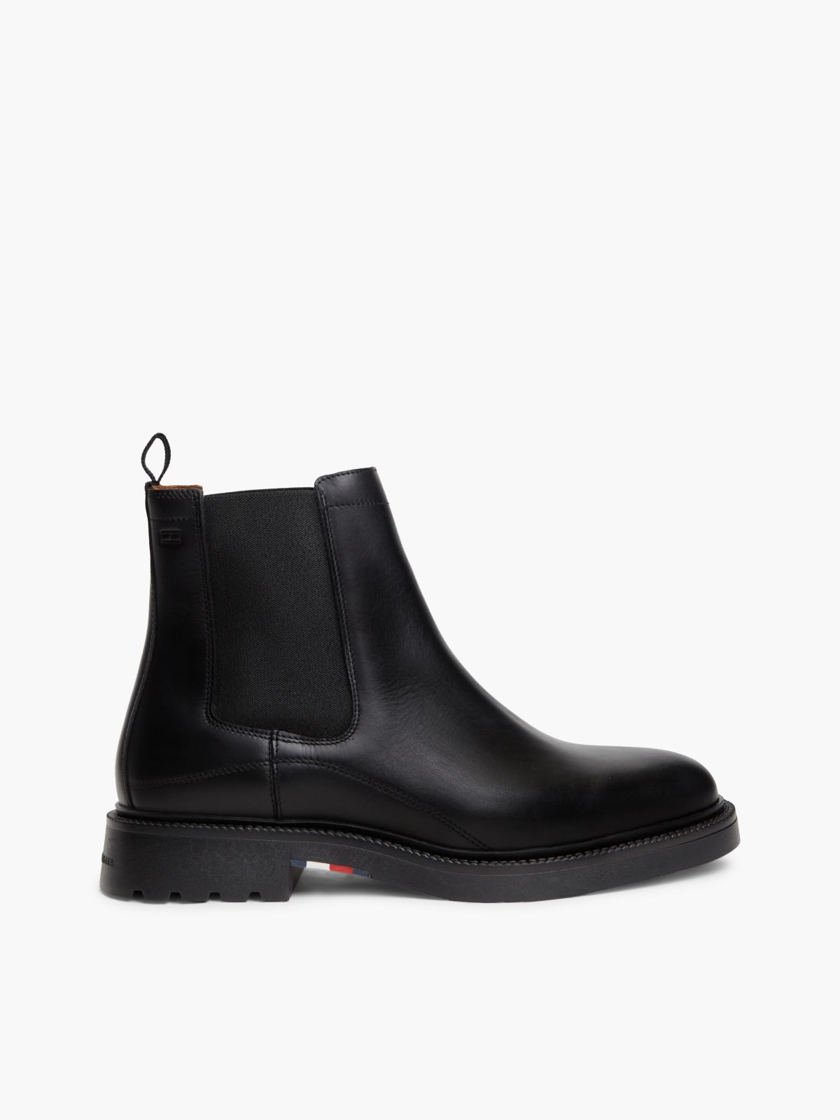 Leather Embossed Cleat Chelsea Boots — Black