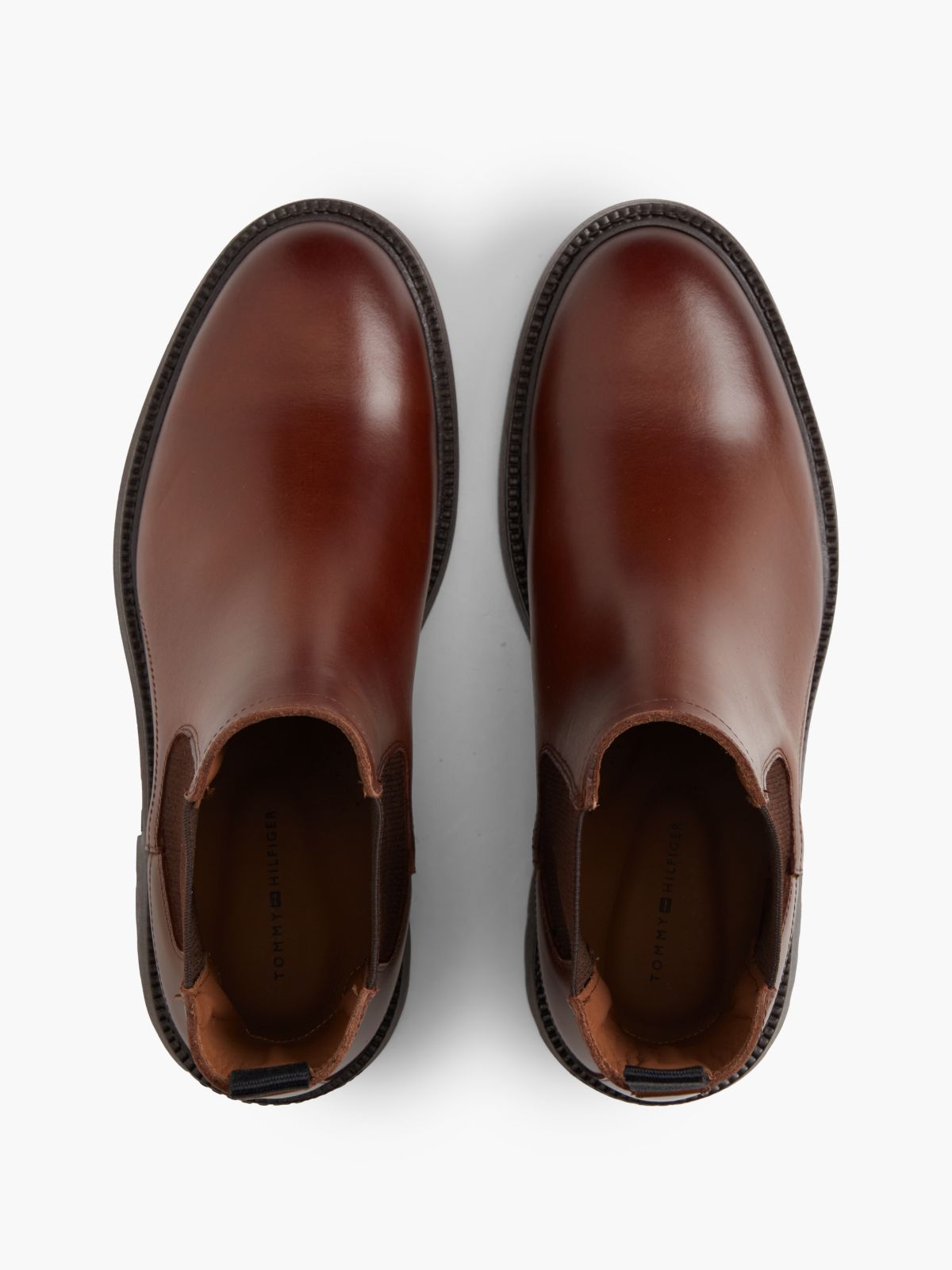 Leather Embossed Cleat Chelsea Boots — Brown