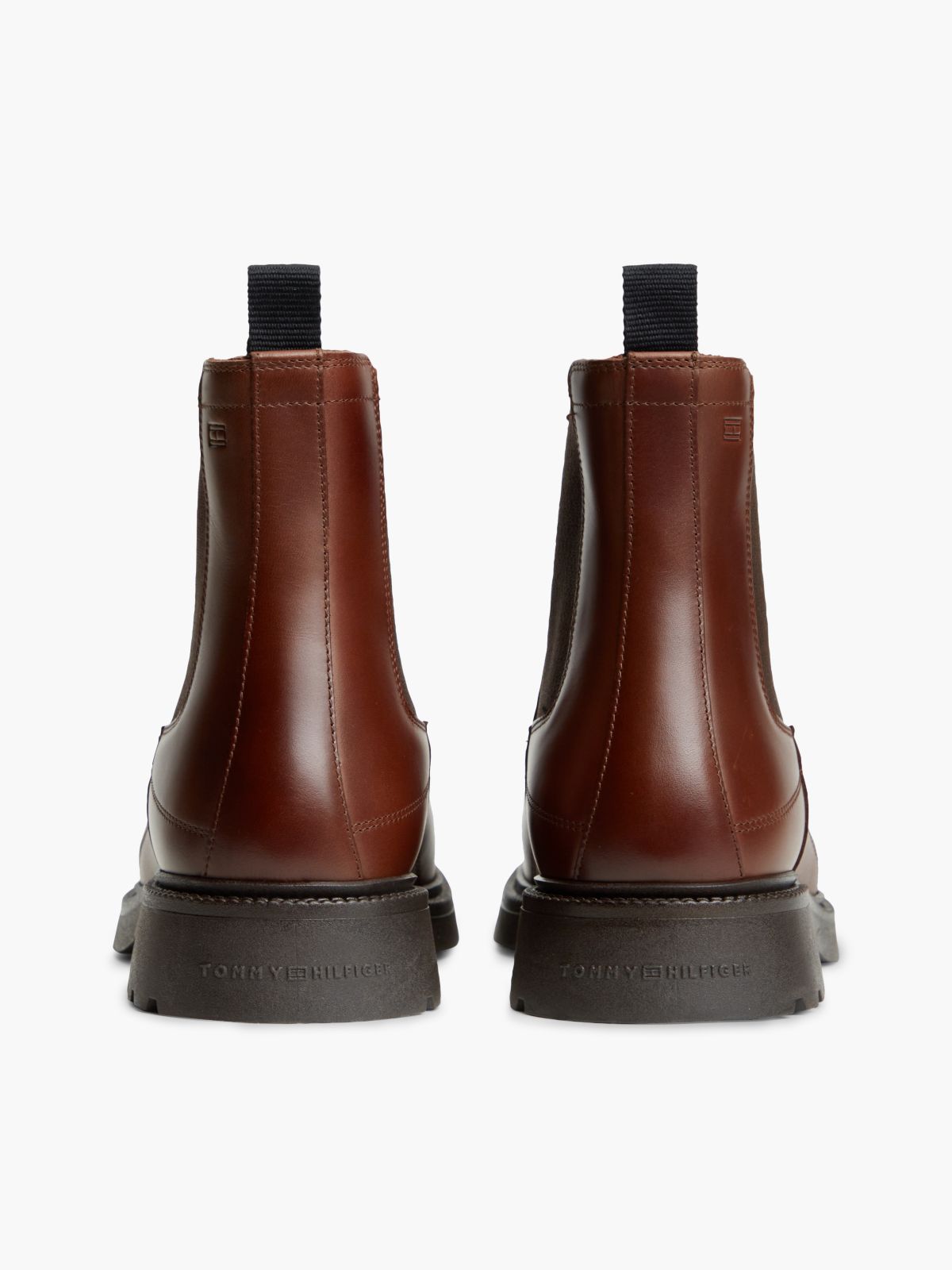 Leather Embossed Cleat Chelsea Boots — Brown