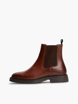 brown leather embossed cleat chelsea boots for men tommy hilfiger
