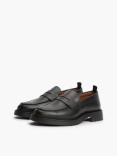 Leather Textured Penny Loafers — Black 2