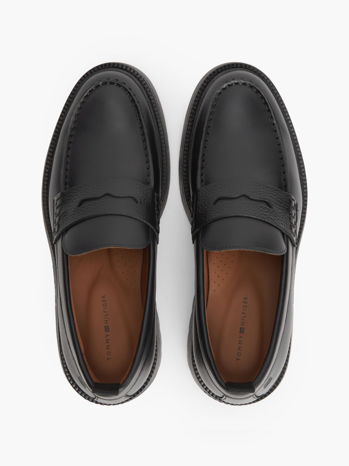 Leather Textured Penny Loafers — Black
