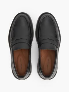 Leather Textured Penny Loafers — Black 3