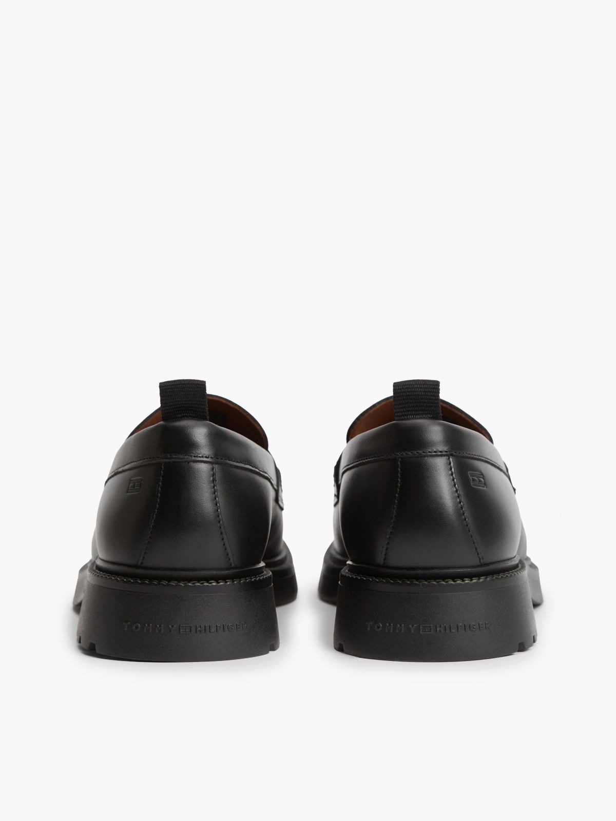 Leather Textured Penny Loafers — Black