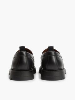 Leather Textured Penny Loafers — Black 4