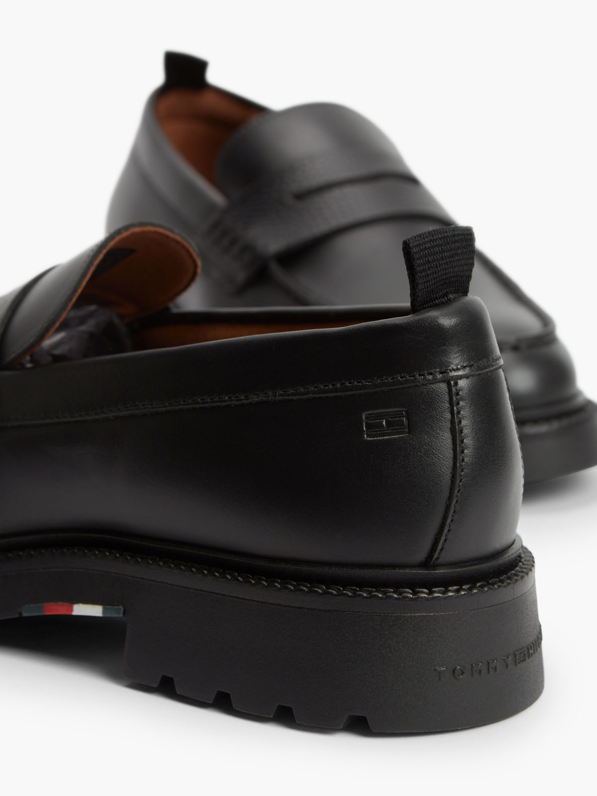 Leather Textured Penny Loafers — Black