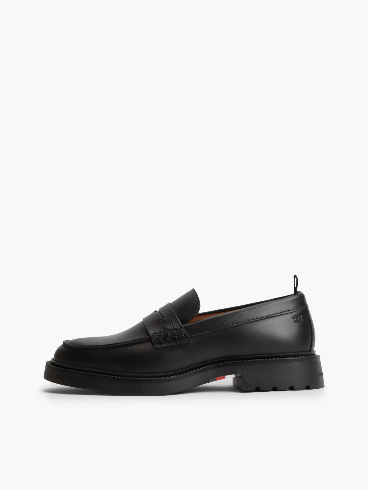 Leather Textured Penny Loafers — Black