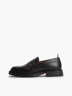 Leather Textured Penny Loafers — Black 7