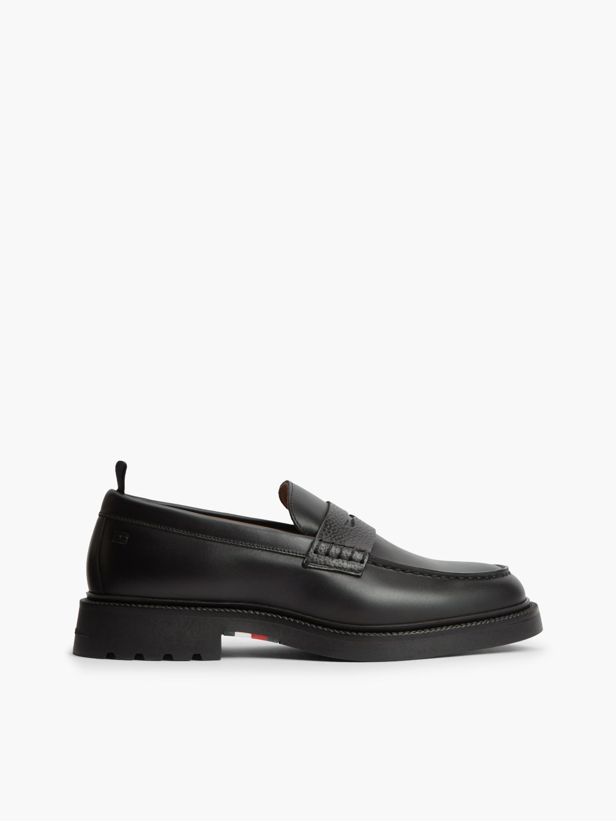 Leather Textured Penny Loafers — Black