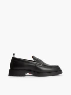 Leather Textured Penny Loafers — Black 1