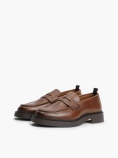 Leather Textured Penny Loafers — Brown 2