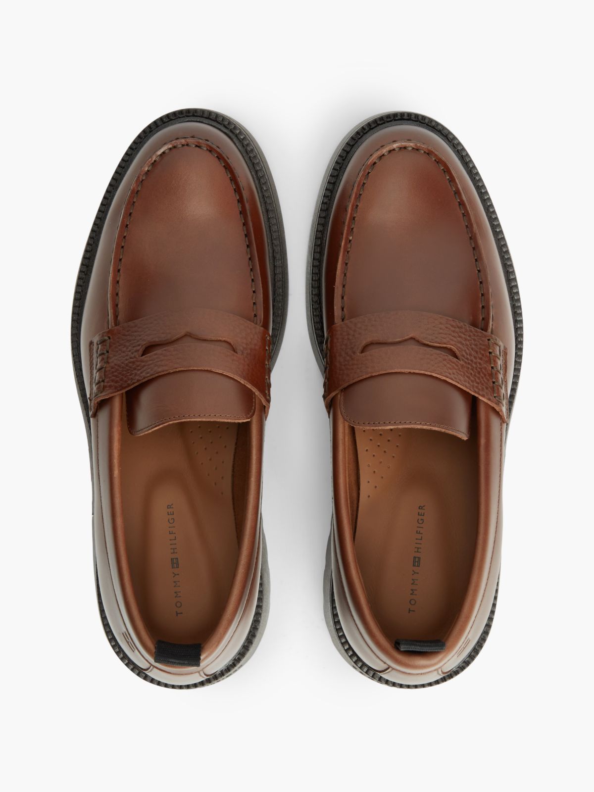 Leather Textured Penny Loafers — Brown