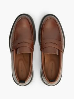 Leather Textured Penny Loafers — Brown 3