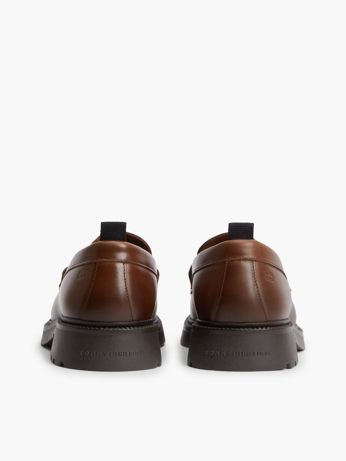 Leather Textured Penny Loafers — Brown
