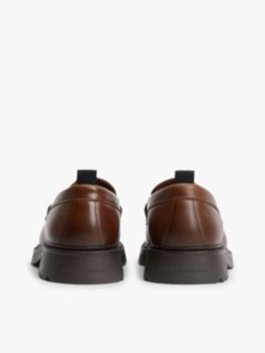 Leather Textured Penny Loafers — Brown 4