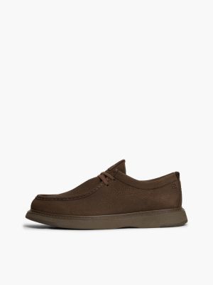 bruin leren loafer met moc toe en veters voor heren - tommy hilfiger
