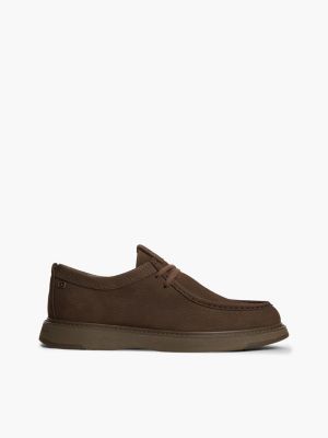 brown leren loafer met moc toe en veters voor heren - tommy hilfiger