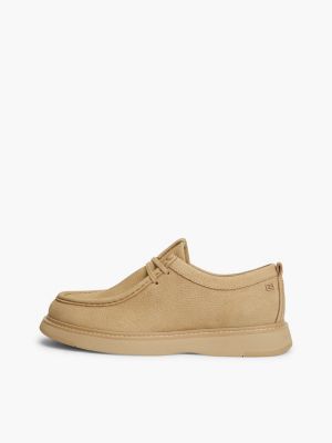 khaki leren loafer met moc toe en veters voor heren - tommy hilfiger