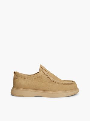 scarpe stringate stile mocassino in pelle khaki da uomini tommy hilfiger