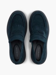Suede Fringe Penny Loafers — Blue 3