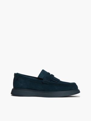 blue zamszowe mokasyny z frędzlami dla mężczyźni - tommy hilfiger