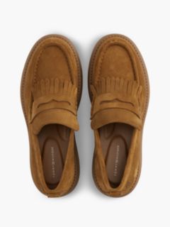 Suede Fringe Penny Loafers — Brown 3