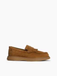 Suede Fringe Penny Loafers — Brown 1