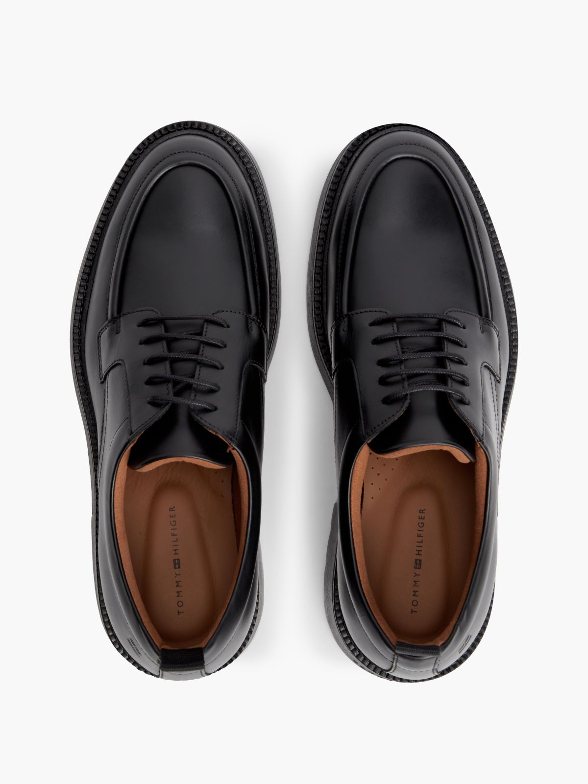 Leather Debossed Flag Derby Shoes — Black