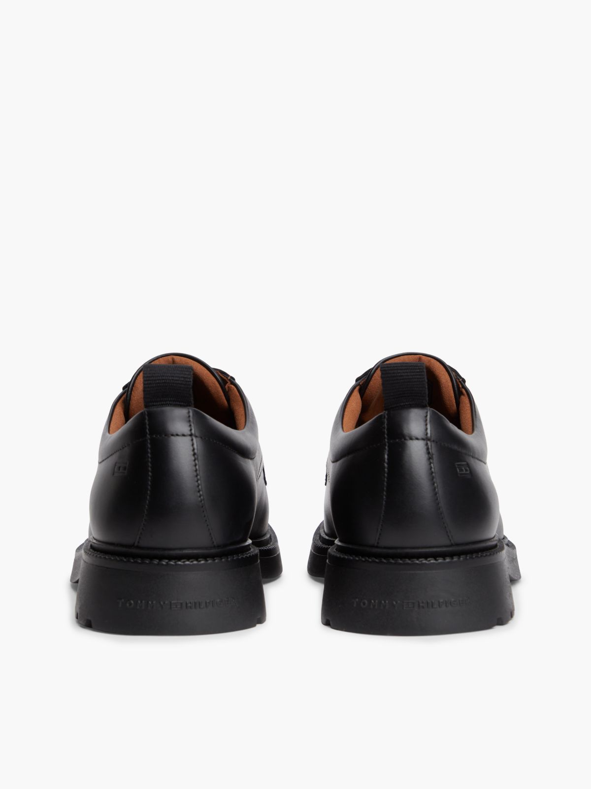 Leather Debossed Flag Derby Shoes — Black