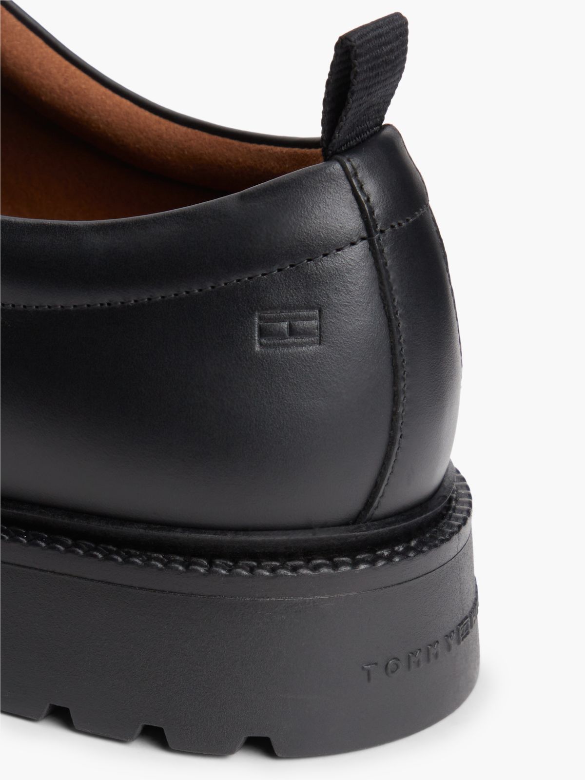 Leather Debossed Flag Derby Shoes — Black